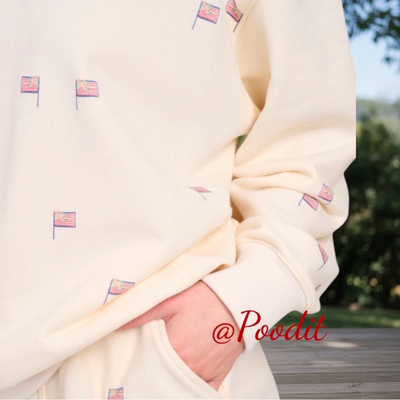 GILLI two piece French Terry cream flag print oversized shorts outfit S M L - Picture 6 of 7